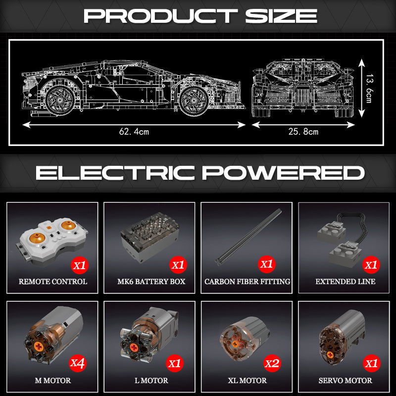 Uzaktan Kumandalฤฑ 1:8 Bugatti La Voiture Noire Yapฤฑm Seti: Elektrikli ลasi, Yรผkselen Spoiler, 4688 Parรงa