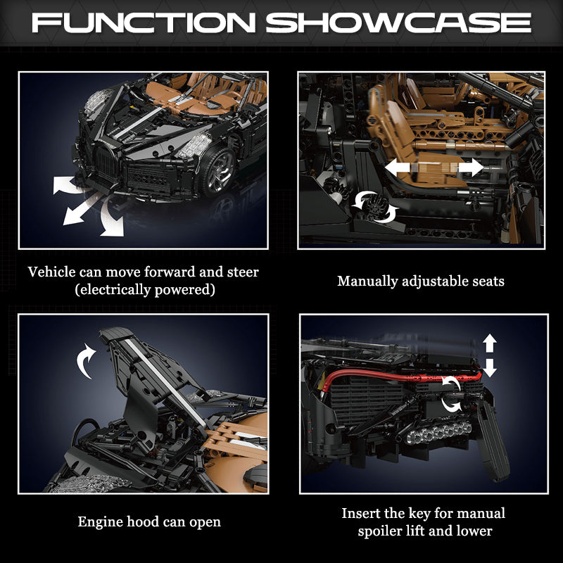 Uzaktan Kumandalı 1:8 Bugatti La Voiture Noire Yapım Seti: Elektrikli Şasi, Yükselen Spoiler, 4688 Parça