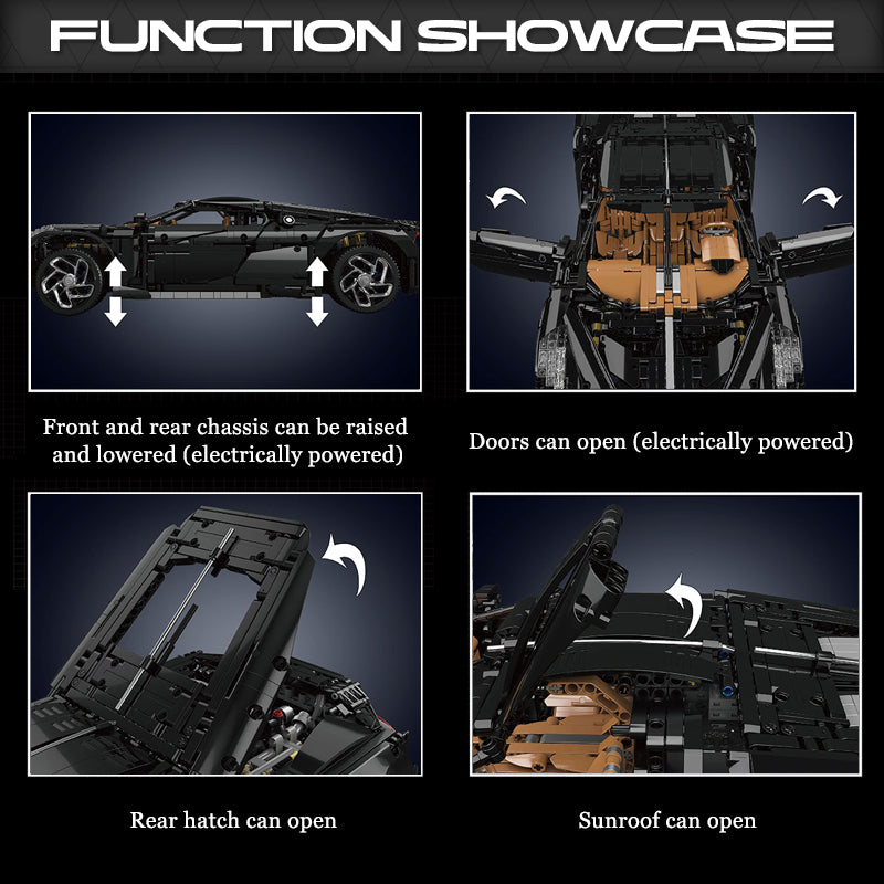 Uzaktan Kumandalı 1:8 Bugatti La Voiture Noire Yapım Seti: Elektrikli Şasi, Yükselen Spoiler, 4688 Parça