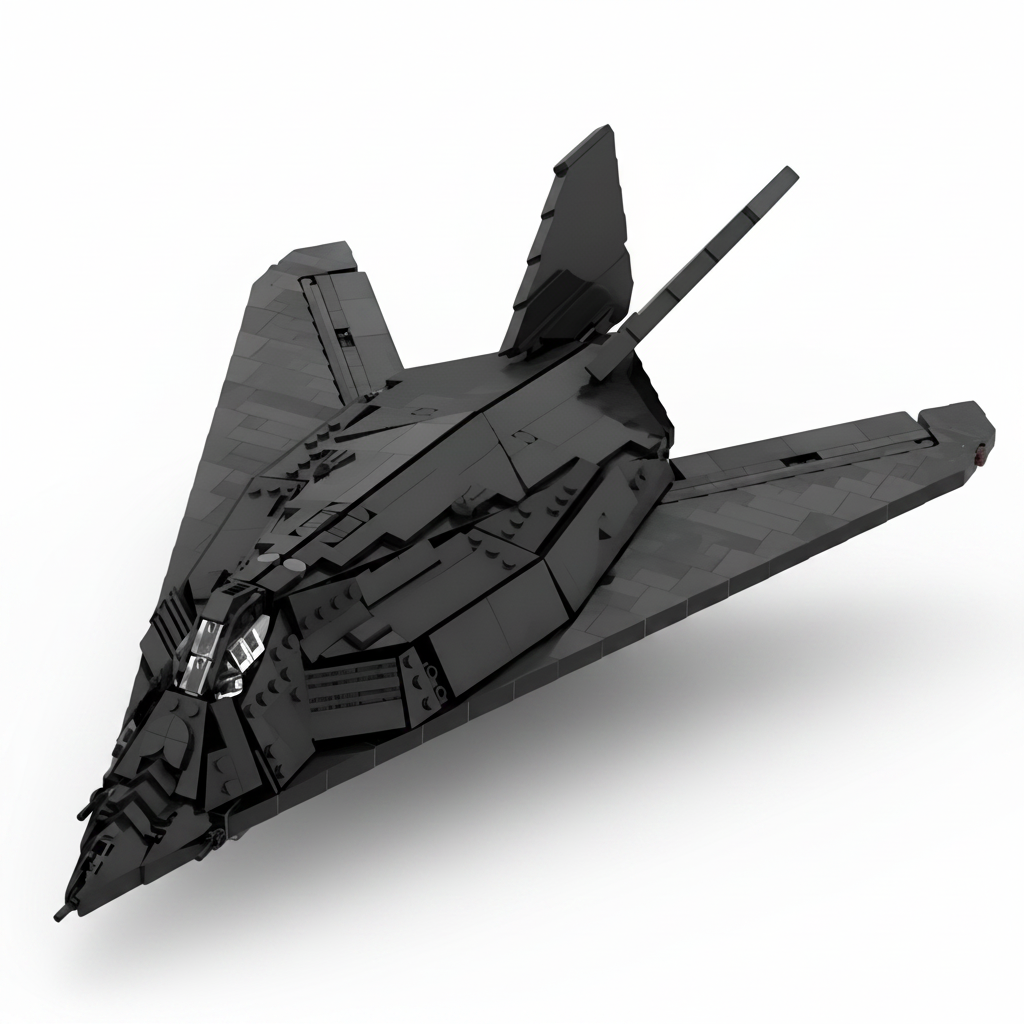 F-117 Nighthawk brick set, hero front three-quarter view