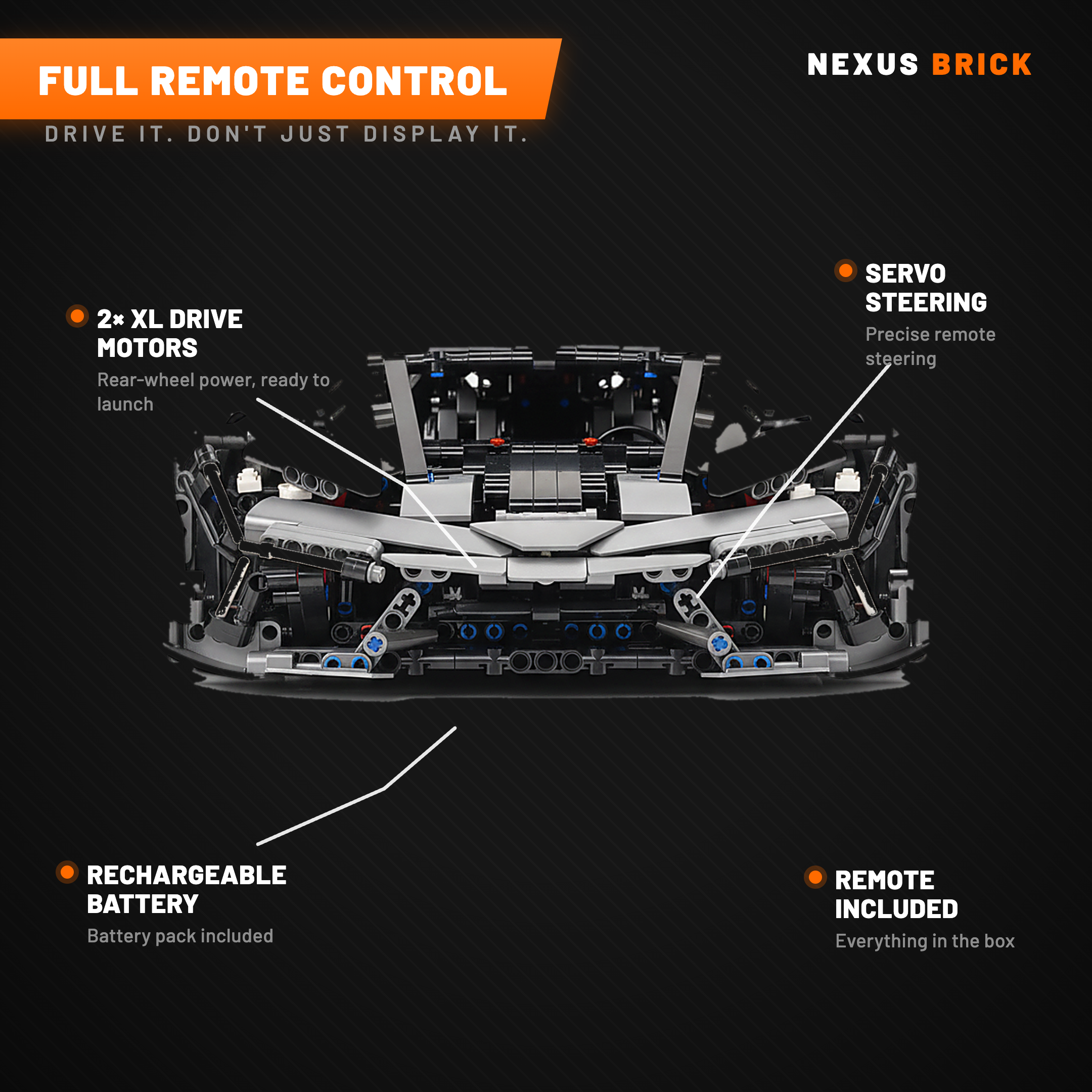 Remote Controlled 2077 Rambo 1:8 brick hypercar - rc