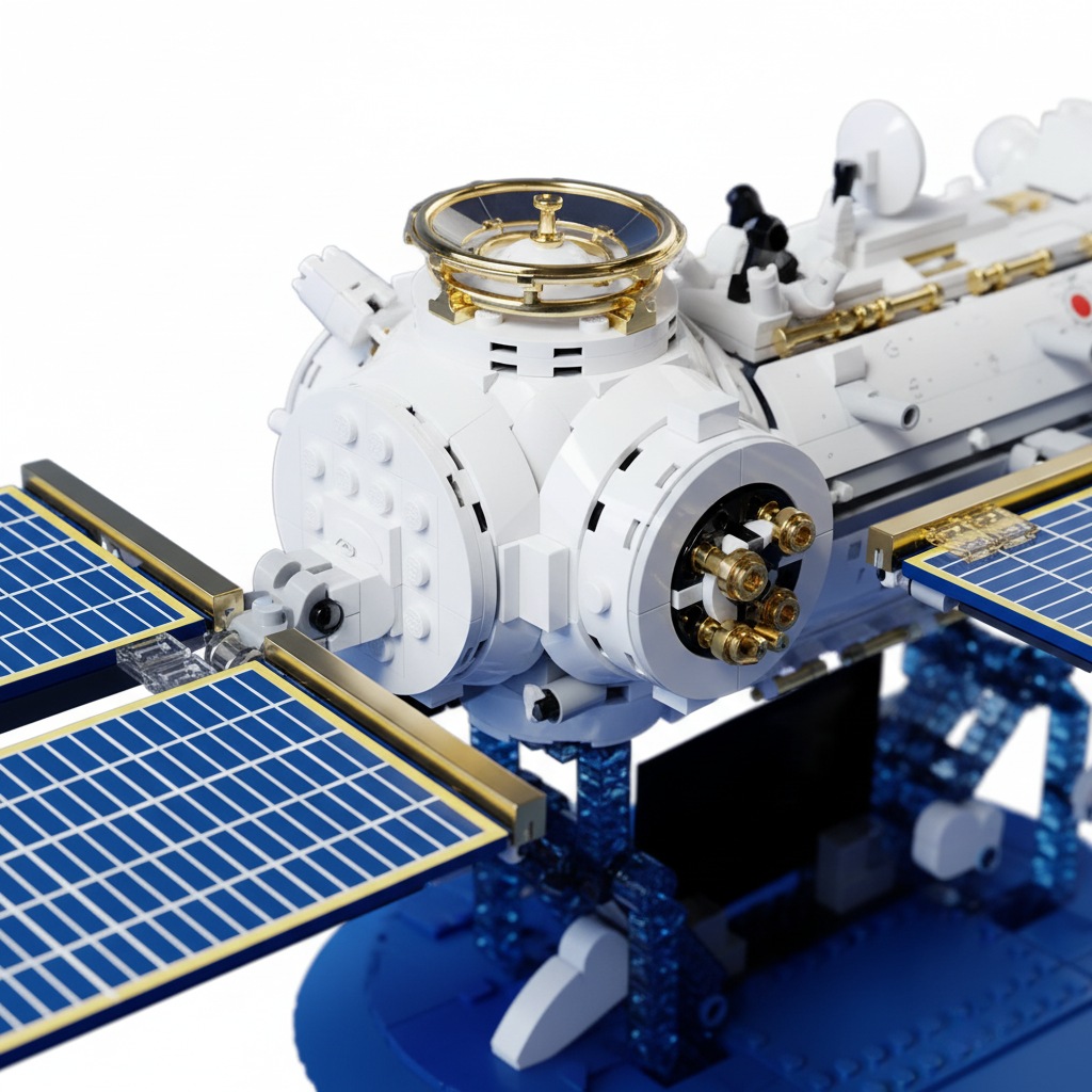 Space Station Core Module brick set, docking hub macro detail