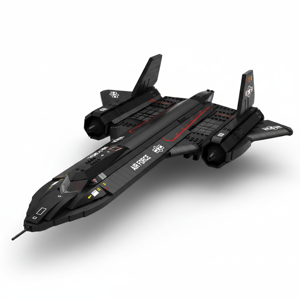SR-71 Blackbird brick set, hero front three-quarter view
