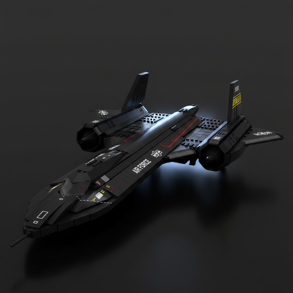 SR-71 Blackbird brick set, cinematic dark display view