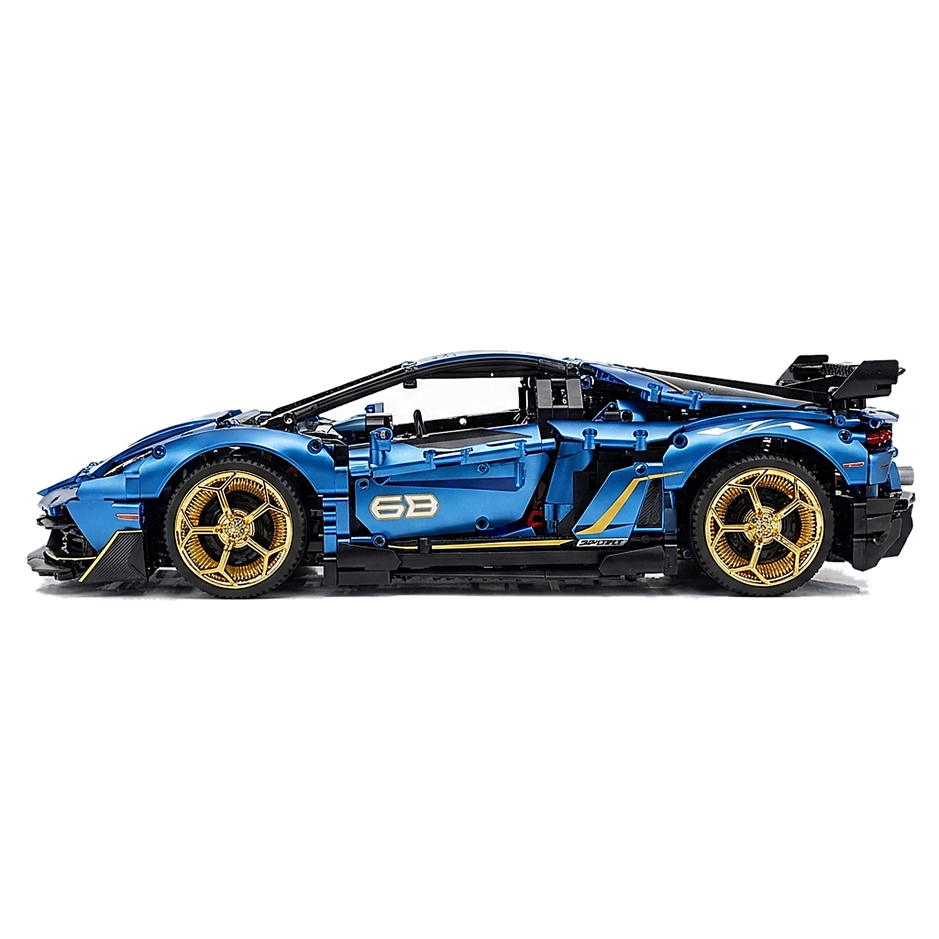 Side profile studio view with gold wheels
