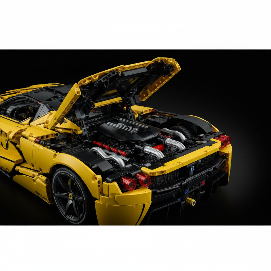 FXX K 1:8 scale Italian hypercar building set, engine bay detail view