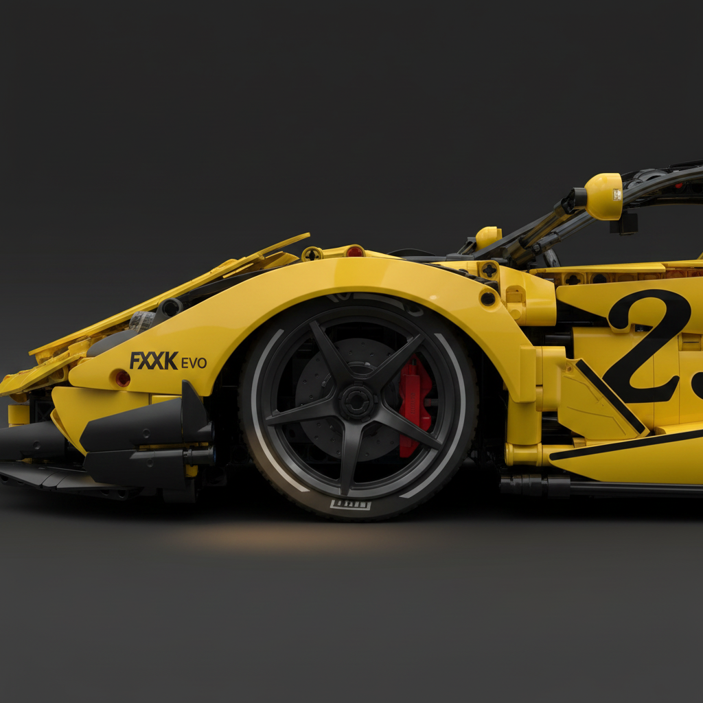 FXX K 1:8 scale Italian hypercar building set, custom matte wheel detail view