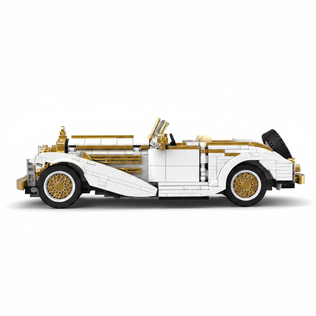 1920s British Luxury Coupe brick set, side profile view