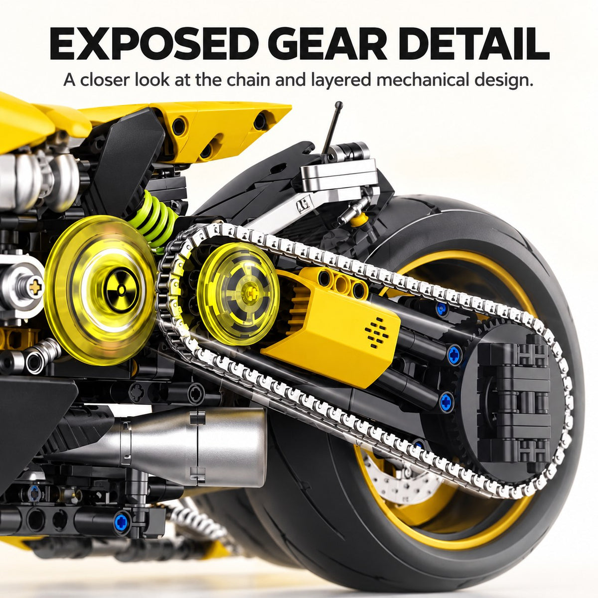 Exposed chain and gear detail