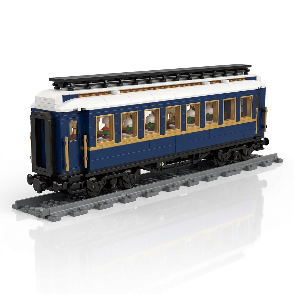 Orient Express Locomotive dining carriage brick model, white studio three-quarter view