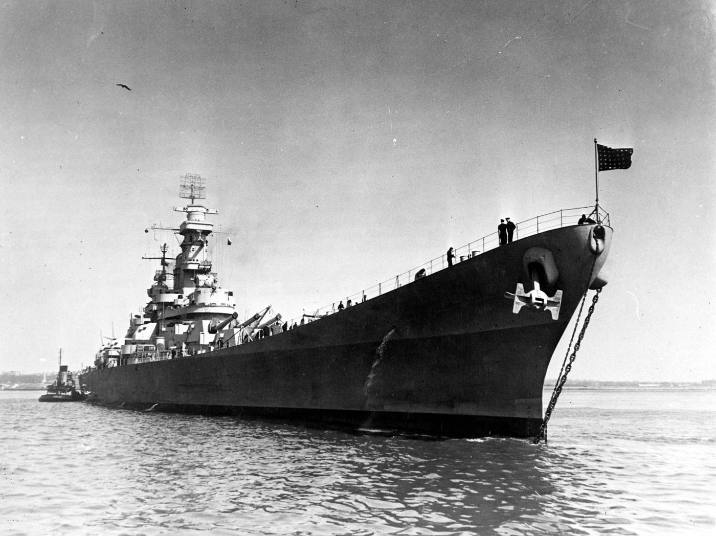 The real USS Iowa raising her anchor in March 1943