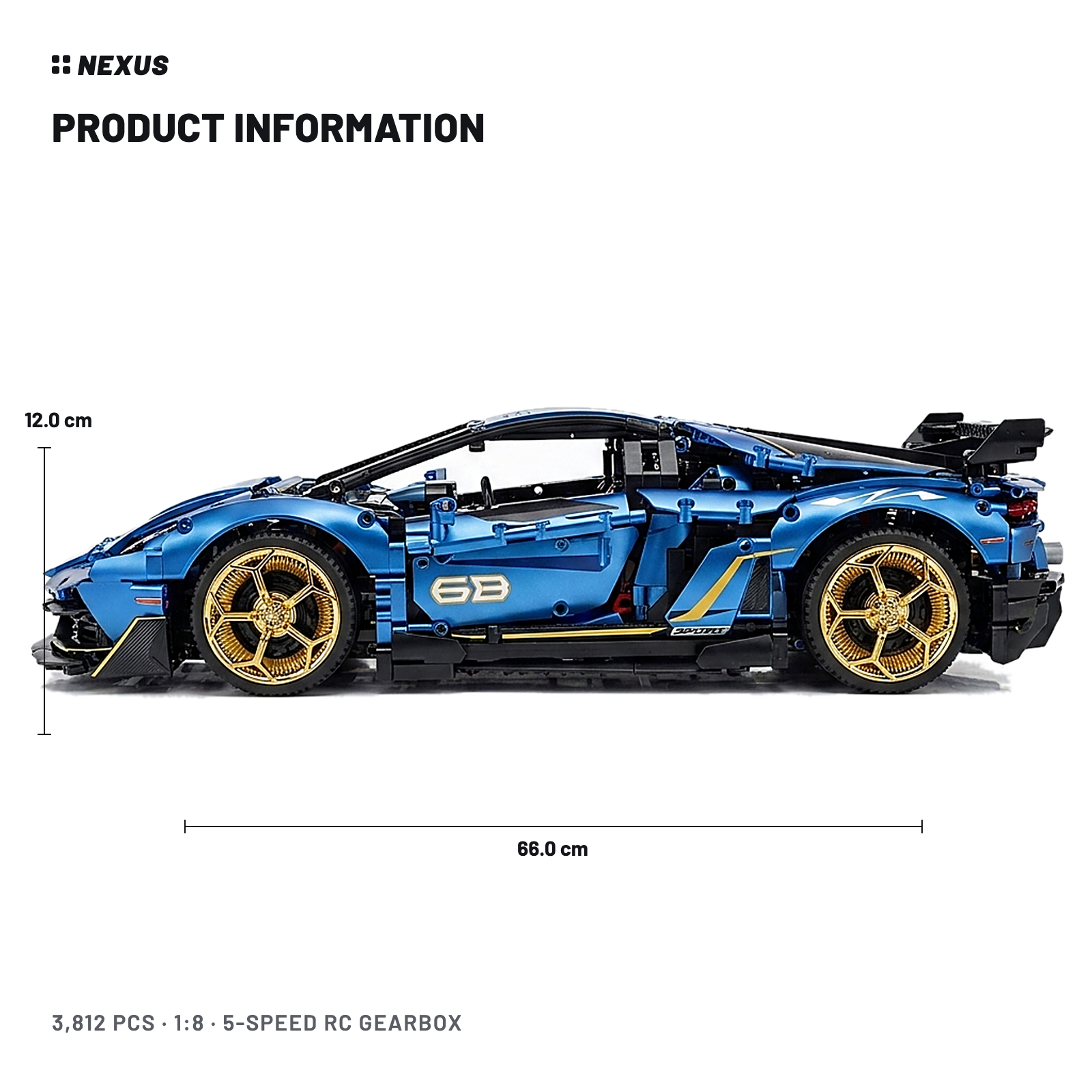 Product information: 66 cm long, 12 cm tall, 3812 pieces, 1:8 scale