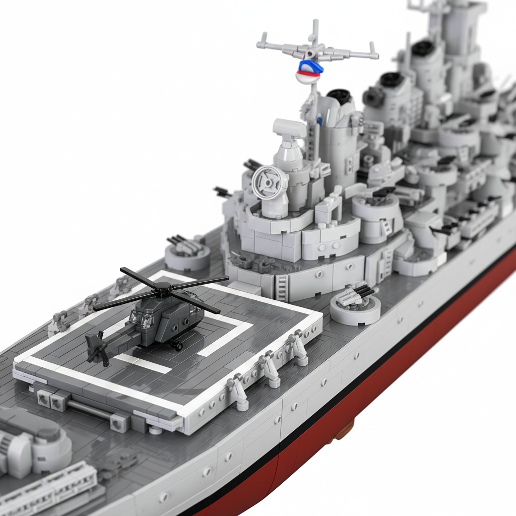 USS Iowa BB-61 Battleship brick set, helicopter pad macro detail