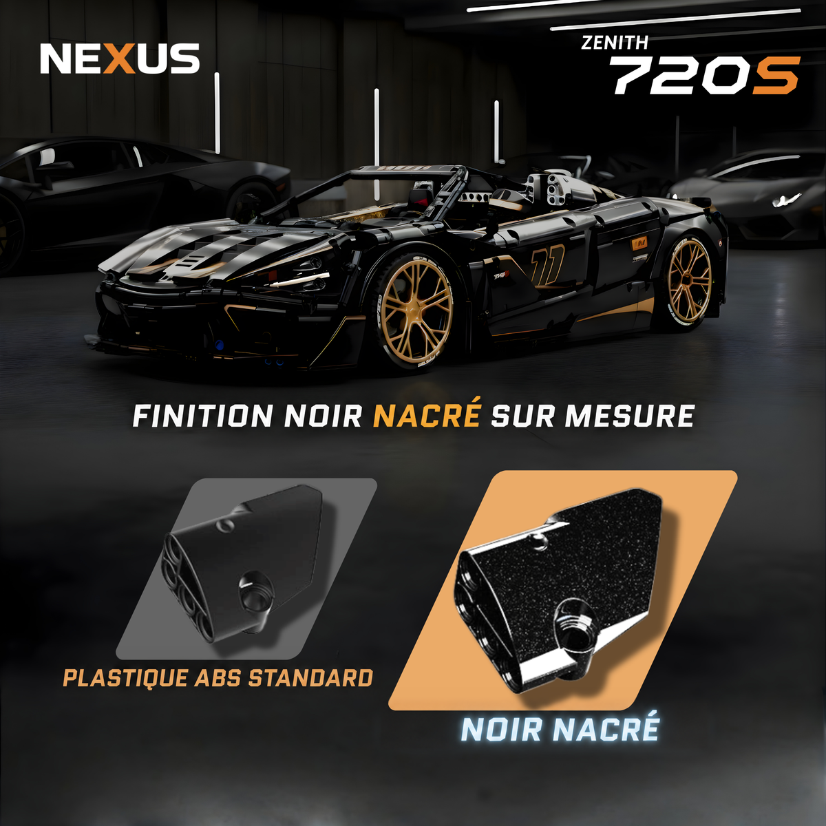Briques noir nacré exclusives du Zenith 720S comparées au plastique ABS standard